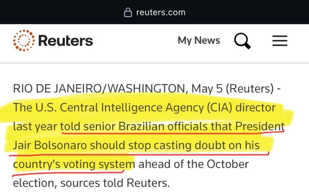 O governo Biden interferiu na eleição brasileira, então a CIA pressionou Jair Bolsonaro a ficar de boca fechada quando ele perdeu!  3